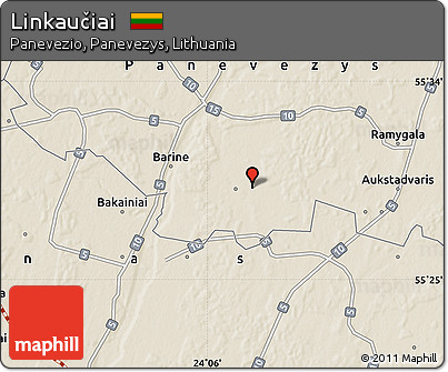 Shaded Relief Map of Linkaučiai