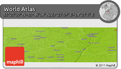 Physical Panoramic Map of the Area around 55° 34' 4" N, 23° 52' 30" E
