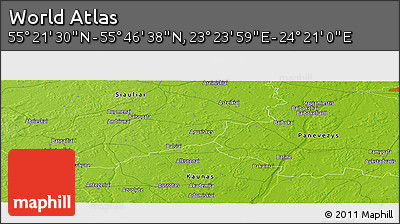 Physical Panoramic Map of the Area around 55° 34' 4" N, 23° 52' 30" E