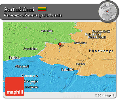 Political Panoramic Map of Bartašiūnai