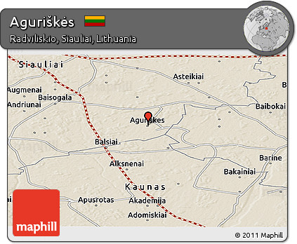 Shaded Relief Panoramic Map of Aguriškės
