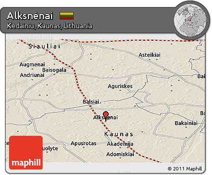 Shaded Relief Panoramic Map of Alksnėnai