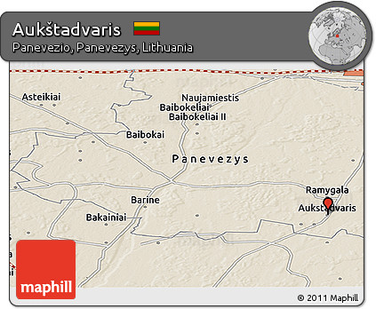 Shaded Relief Panoramic Map of Aukštadvaris