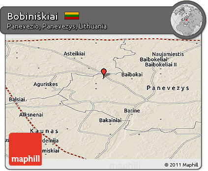 Shaded Relief Panoramic Map of Bobiniškiai