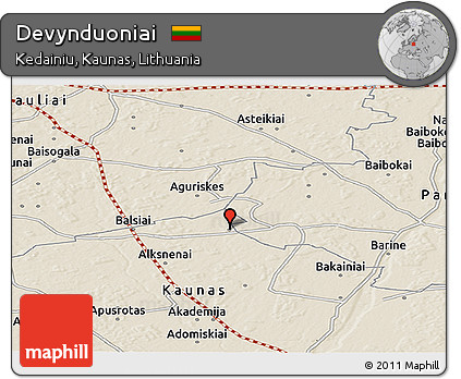 Shaded Relief Panoramic Map of Devynduoniai