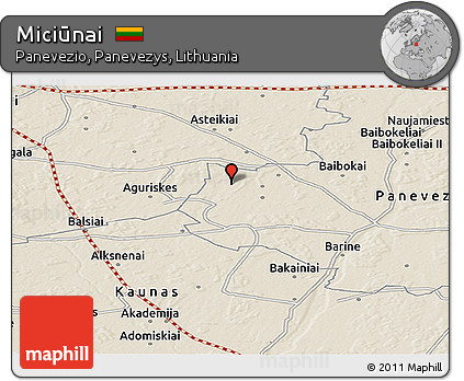 Shaded Relief Panoramic Map of Miciūnai