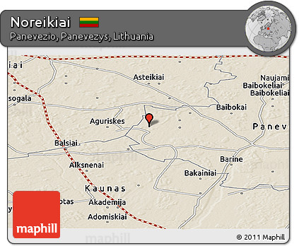 Shaded Relief Panoramic Map of Noreikiai