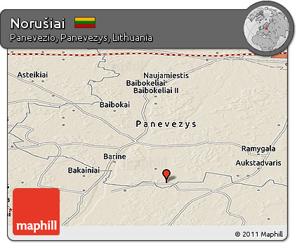 Shaded Relief Panoramic Map of Norušiai