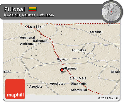 Shaded Relief Panoramic Map of Pilionai