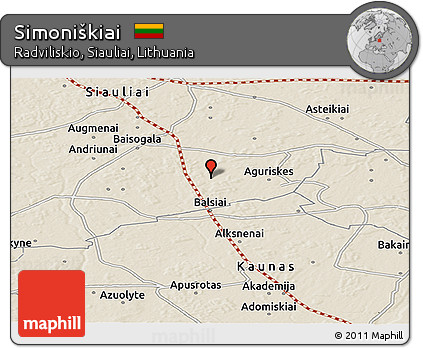 Shaded Relief Panoramic Map of Simoniškiai