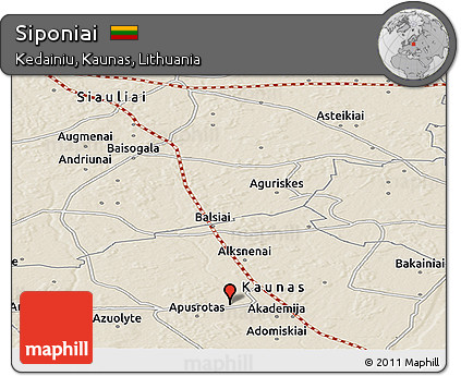 Shaded Relief Panoramic Map of Siponiai