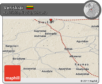 Shaded Relief Panoramic Map of Vėriškiai