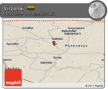 Shaded Relief Panoramic Map of Viržonai
