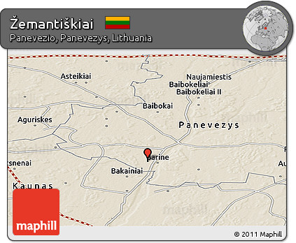 Shaded Relief Panoramic Map of Žemantiškiai