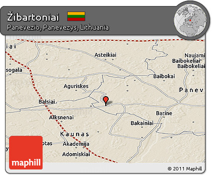 Shaded Relief Panoramic Map of Žibartoniai