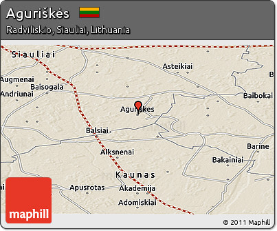 Shaded Relief Panoramic Map of Aguriškės