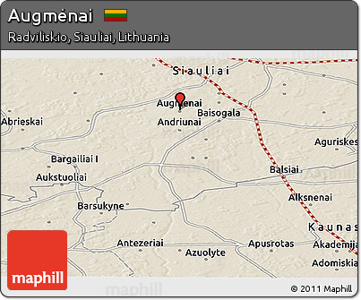 Shaded Relief Panoramic Map of Augmėnai