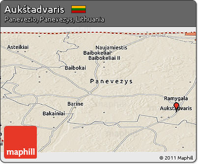 Shaded Relief Panoramic Map of Aukštadvaris
