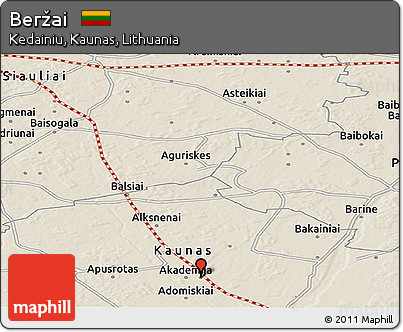 Shaded Relief Panoramic Map of Beržai