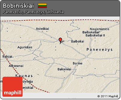 Shaded Relief Panoramic Map of Bobiniškiai