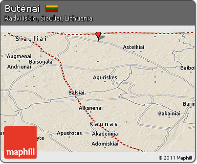 Shaded Relief Panoramic Map of Butėnai