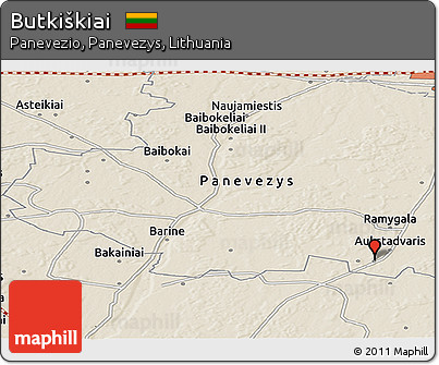 Shaded Relief Panoramic Map of Butkiškiai