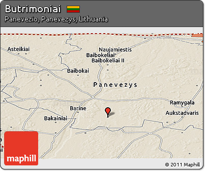 Shaded Relief Panoramic Map of Butrimoniai
