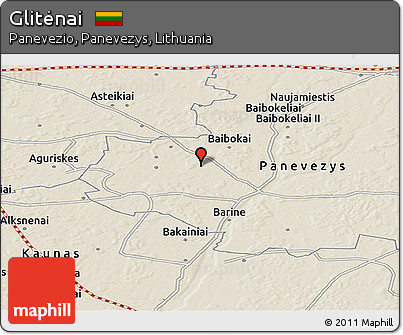 Shaded Relief Panoramic Map of Glitėnai