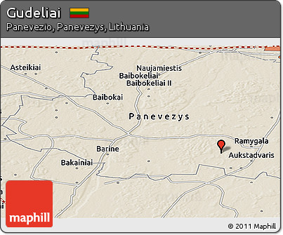 Shaded Relief Panoramic Map of Gudeliai