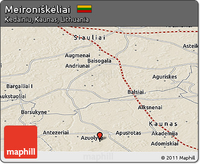 Shaded Relief Panoramic Map of Meironiškėliai