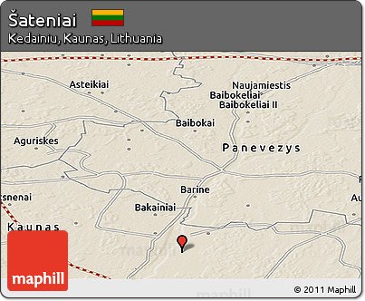 Shaded Relief Panoramic Map of Šateniai