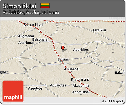 Shaded Relief Panoramic Map of Simoniškiai