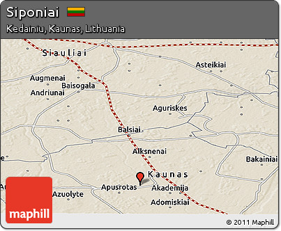 Shaded Relief Panoramic Map of Siponiai