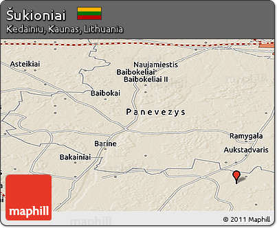 Shaded Relief Panoramic Map of Šukioniai