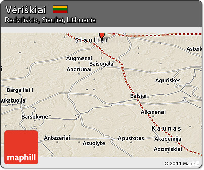 Shaded Relief Panoramic Map of Vėriškiai
