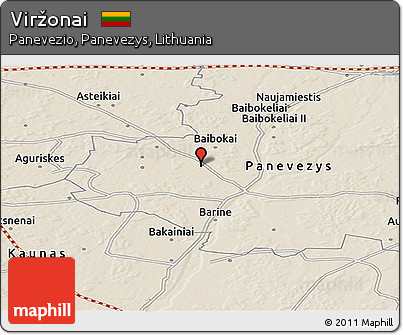 Shaded Relief Panoramic Map of Viržonai