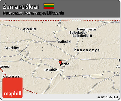 Shaded Relief Panoramic Map of Žemantiškiai
