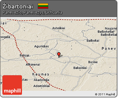 Shaded Relief Panoramic Map of Žibartoniai