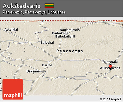 Shaded Relief Panoramic Map of Aukštadvaris