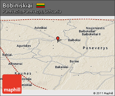 Shaded Relief Panoramic Map of Bobiniškiai