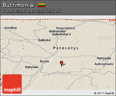Shaded Relief Panoramic Map of Butrimoniai