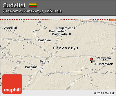 Shaded Relief Panoramic Map of Gudeliai