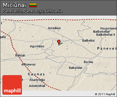 Shaded Relief Panoramic Map of Miciūnai