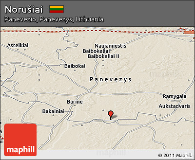 Shaded Relief Panoramic Map of Norušiai