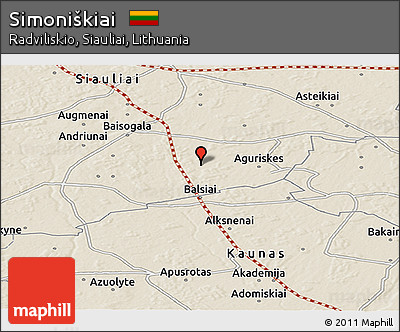 Shaded Relief Panoramic Map of Simoniškiai