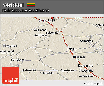 Shaded Relief Panoramic Map of Vėriškiai