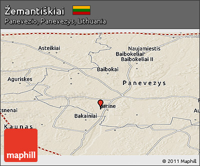 Shaded Relief Panoramic Map of Žemantiškiai