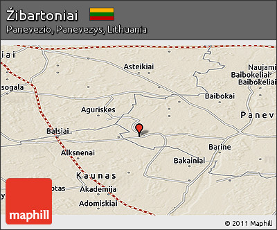 Shaded Relief Panoramic Map of Žibartoniai