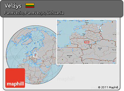 Gray Location Map of Velžys, hill shading