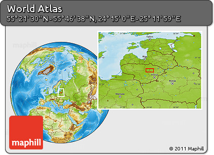 Physical Location Map of the Area around 55° 34' 4" N, 24° 43' 30" E